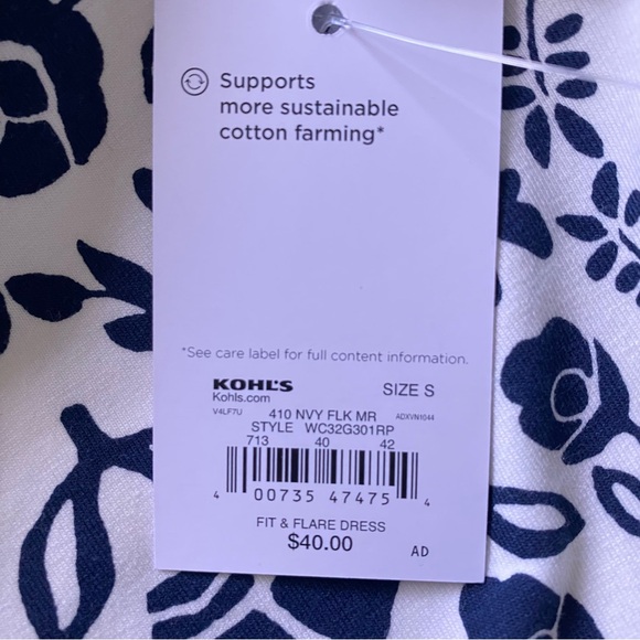 Croft & Barrow Navy Print Fit & Flare Midi Dress - Picture 7 of 7